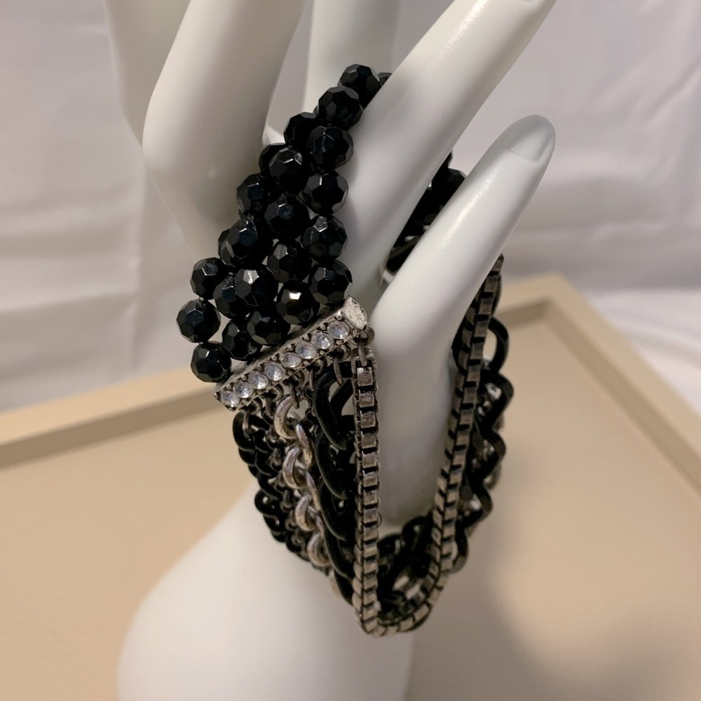 Silver & Black Chain Bead Bracelet
